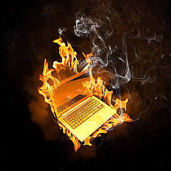 笔记本电脑,火,火焰