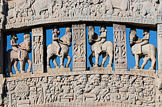 骑马,装饰,佛塔,世界遗产,中央邦,印度,亚洲