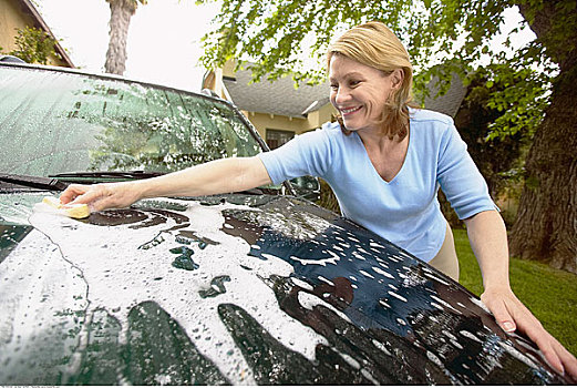 女人,洗,汽车