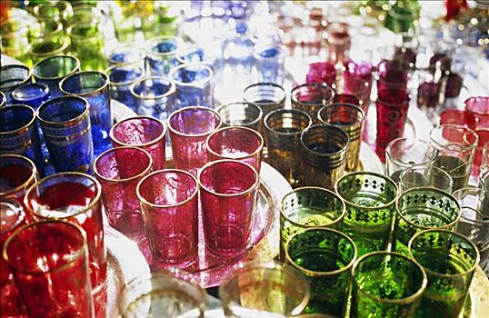 摩洛哥,马拉喀什,彩色,玻璃器皿