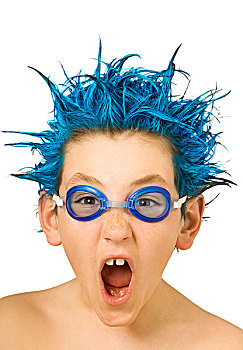 男孩,蓝色头发,潜水镜