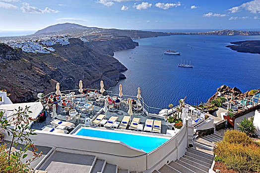 游泳池,平台,高处,伊莫洛维里,锡拉岛,基克拉迪群岛,爱琴海岛屿,爱琴海,希腊