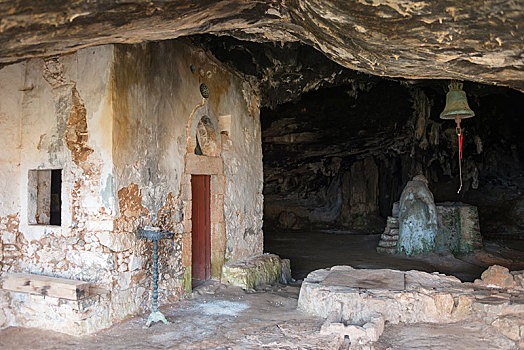 洞穴,滴水石,小教堂,半岛,克里特岛,希腊,欧洲