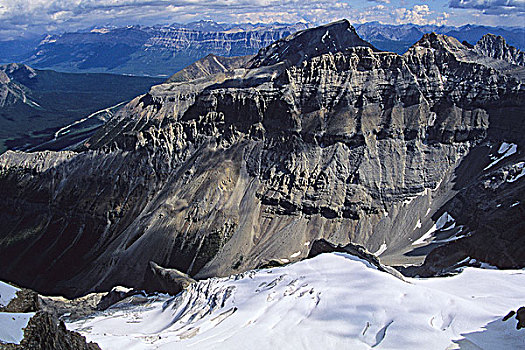 俯视,冰河,向上,山,国家公园,艾伯塔省,加拿大