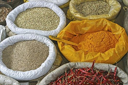 米饭,藏红花,辣椒,包,市场,印度
