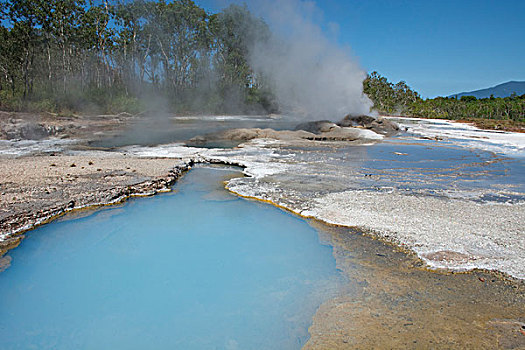 美拉尼西亚,巴布亚新几内亚,岛屿,温泉,火山,自然,蒸汽,蓝色,水池