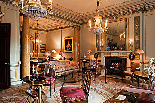 老式,托盘,桌子,红木,椅子,地毯,路易十六,吊灯,乔治时期风格,沙龙