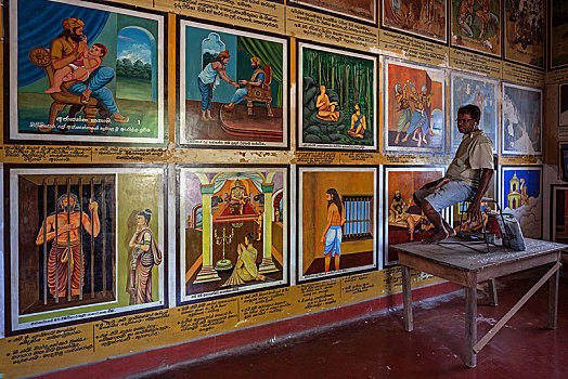 男人,修复,壁画,场景,生活,佛,庙宇,南方,省,斯里兰卡,亚洲