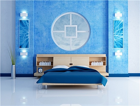 蓝色,现代,卧室