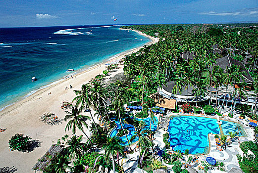 印度尼西亚,巴厘岛,沙努尔,海滩,航拍,上面,酒店