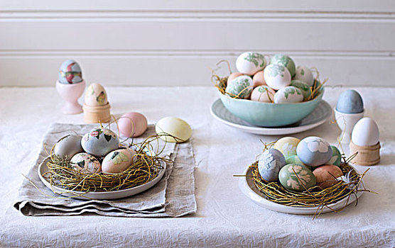 静物,安放,复活节蛋巢,涂绘,蛋,蛋杯