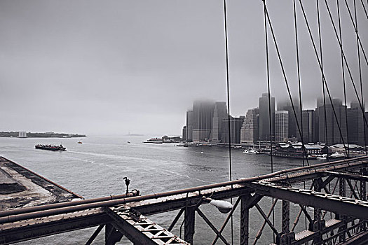 雾状,城市,桥