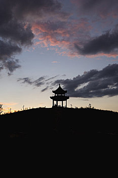塔,山顶,黄昏,内蒙古,中国