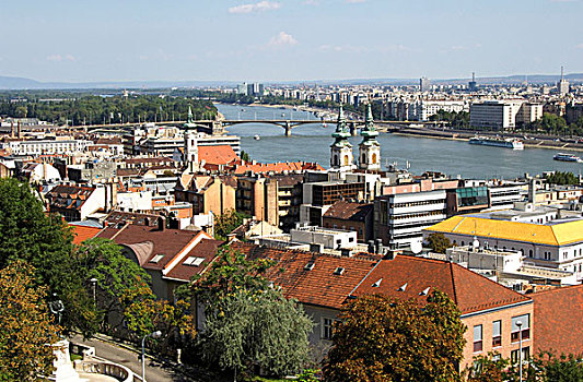 匈牙利,布达佩斯,全视图,多瑙河,双塔,圣徒,教堂