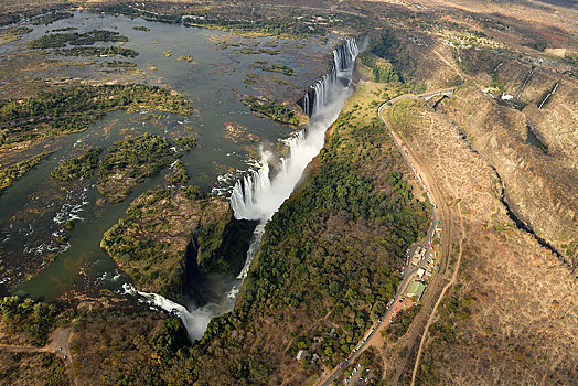 航拍,维多利亚瀑布,桥,俯视,赞比西河,津巴布韦,非洲