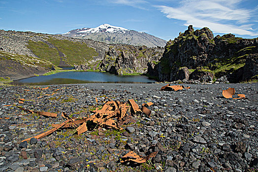 冰岛,海滩,残骸,小,湖,红岩