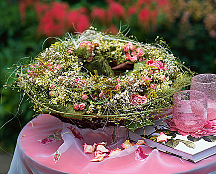 粉色,玫瑰,丝石竹属植物,花环