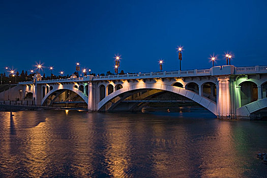 桥,上方,河,夜晚