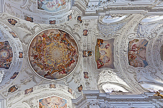 天花板,拱顶,教堂,寺院,上巴伐利亚,巴伐利亚,德国,欧洲