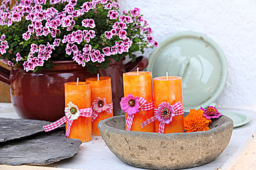 橙色,蜡烛,装饰,花,带,乡村,器具