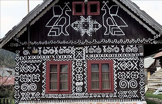 传统,涂绘,房子,乡村,斯洛伐克,艺术家