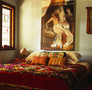 卧室,装饰,签名,组合,种族,色彩,图案,布,绘画,艺术家,墙壁