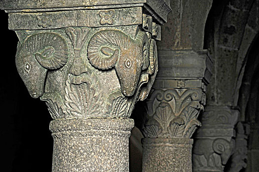 柱子,描写,植物,地下,异教,地穴,10世纪,大教堂,墓地,拉齐奥,意大利,欧洲