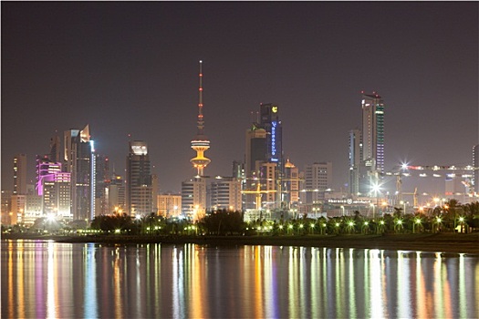 天际线,科威特城,光亮,夜晚,十二月,科威特,中东