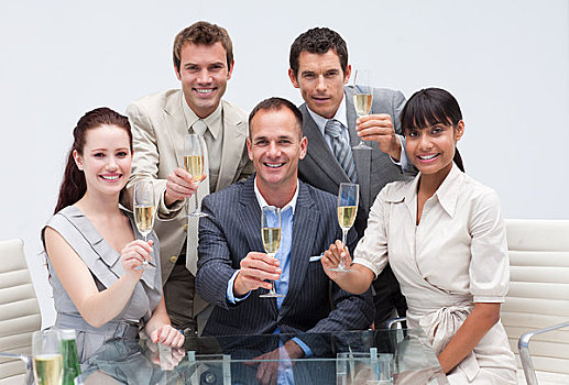 企业团队,庆贺,成功,香槟