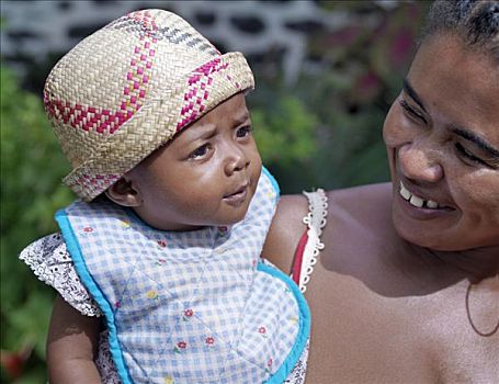 马尔加什,母亲,年轻,女儿,渔村,短小,远景,迭戈,马达加斯加,品种,风格,帽子