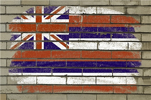 低劣,旗帜,美国,夏威夷,砖墙,涂绘