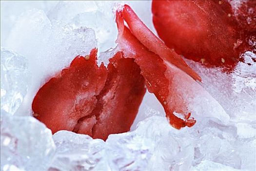 切片,草莓,冰,特写