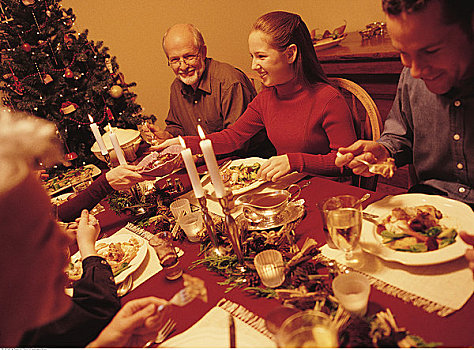 家庭,汇集,圣诞晚餐