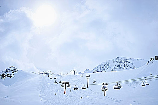 积雪,滑雪缆车,悉特图克斯,奥地利