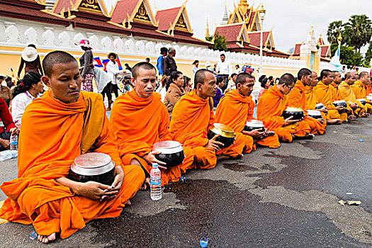 僧侣,街道,金边,柬埔寨,亚洲