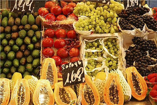展示,水果,市场货摊,巴塞罗那,西班牙