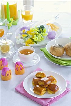 糕点,面包卷,蛋,复活节早餐,桌子