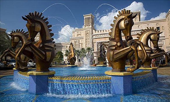 喷泉,正面,酒店,迪拜,阿联酋