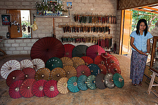 伞,工厂,靠近,掸邦,缅甸,亚洲
