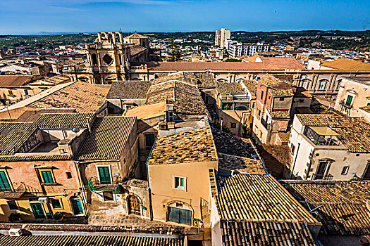 赤陶,屋顶,俯视,老城,城市,诺托,省,锡拉库扎,西西里,意大利