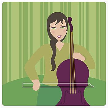 女青年,演奏,大提琴