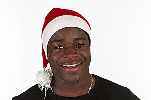 年轻,黑人,圣诞帽,头像