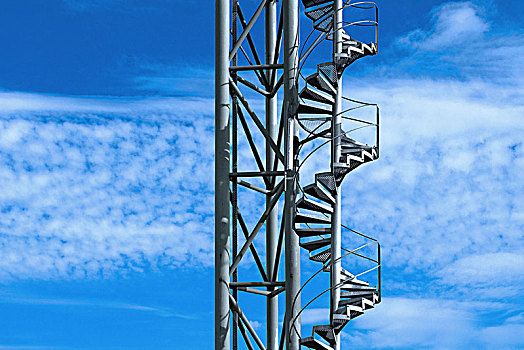钢铁,螺旋楼梯,蓝天,天空