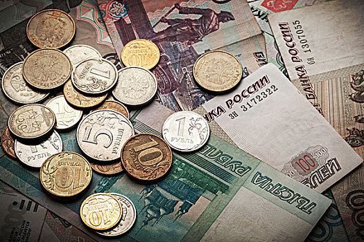 俄罗斯,钱,深色背景,货币,硬币