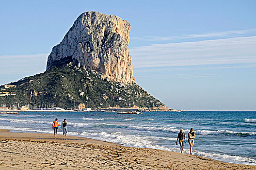 游客,海滩,海洋,石头,排列,山,卡培,白色海岸,阿利坎特省,西班牙,欧洲