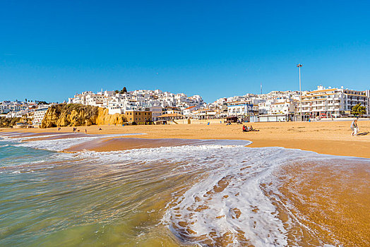 宽,沙滩,城镇风光,阿尔布斐拉,阿尔加维,葡萄牙,欧洲
