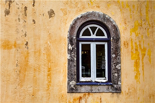 拱形,窗户,黄色,墙,佩纳宫,辛特拉,葡萄牙