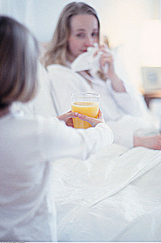 女儿,疾病,母亲,橙汁