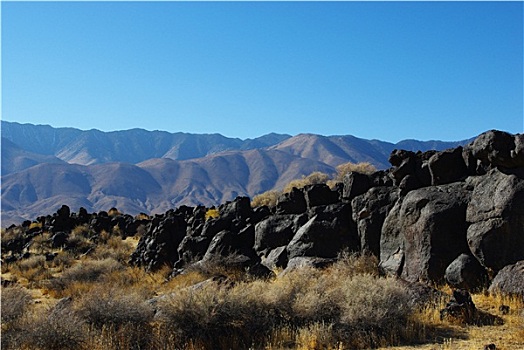 火山岩,山,靠近,南,水库,加利福尼亚