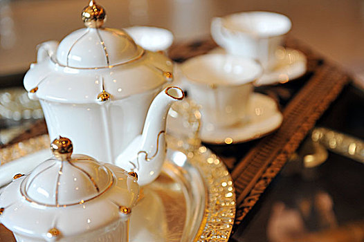 白色,杯子,茶壶
